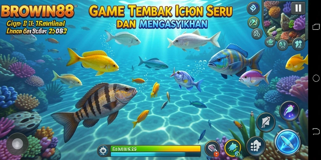 Tampilan gameplay BROWIN88 saat menangkap ikan dengan senjata yang mengesankan.