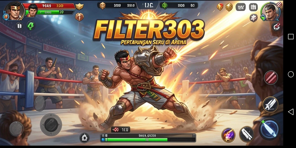 Screenshot utama FILTER303 menampilkan aksi pertarungan yang intens dan mendebarkan.