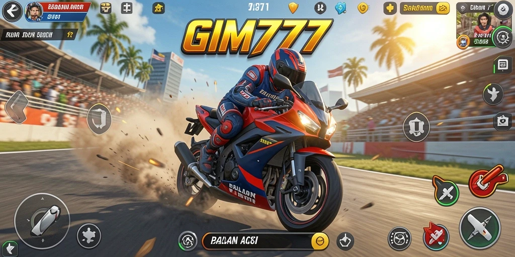 Screenshot utama GIM777 menampilkan aksi balapan motor yang mendebarkan.