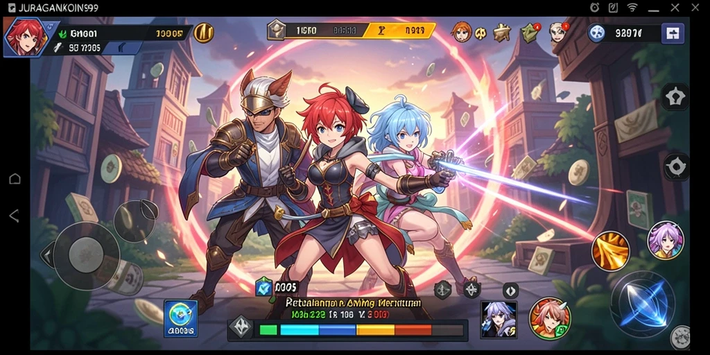 Tampilan gameplay JURAGANKOIN99 dengan karakter anime yang menarik.