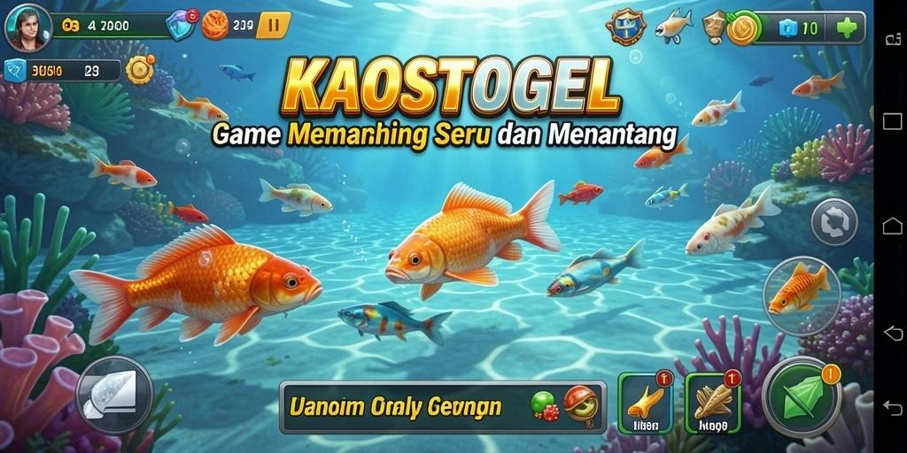 Tampilan gameplay KAOSTOGEL dengan ikan yang beragam dan pemandangan laut yang indah.
