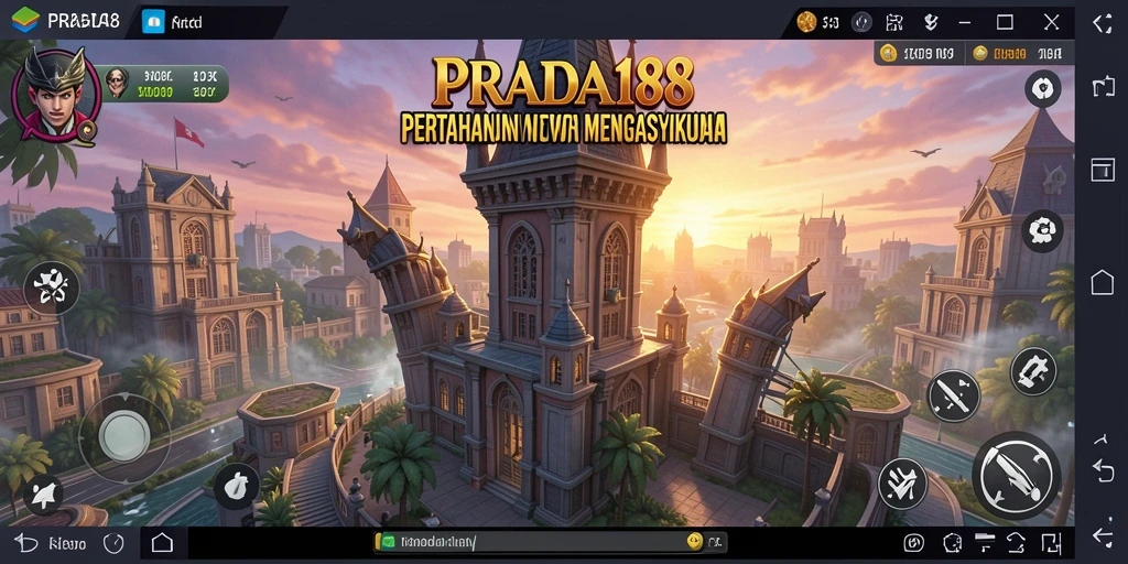 Screenshot gameplay PRADA188 menampilkan serangan menara di medan perang.
