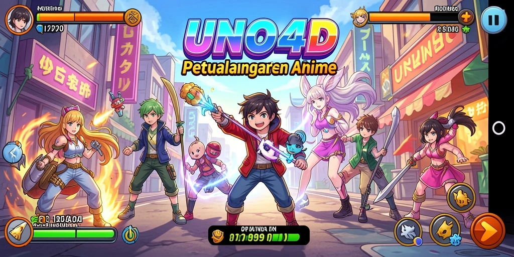 Screenshot gameplay UNO4D yang menampilkan karakter anime dalam aksi.