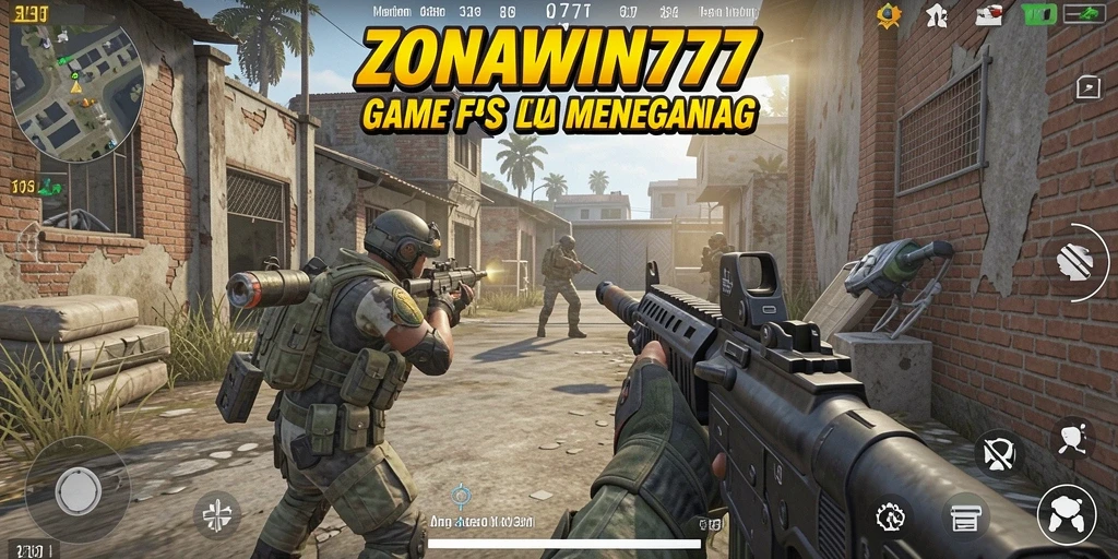 Tampilan gameplay ZONAWIN777 dengan intensitas pertempuran FPS.